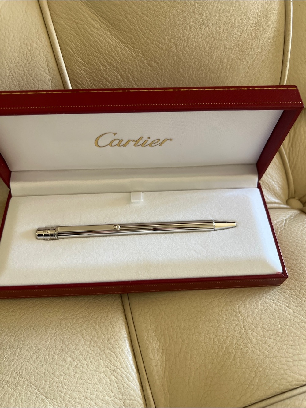 Cartier Silver Stainless Steel Ballpoint Pen in Red Case
